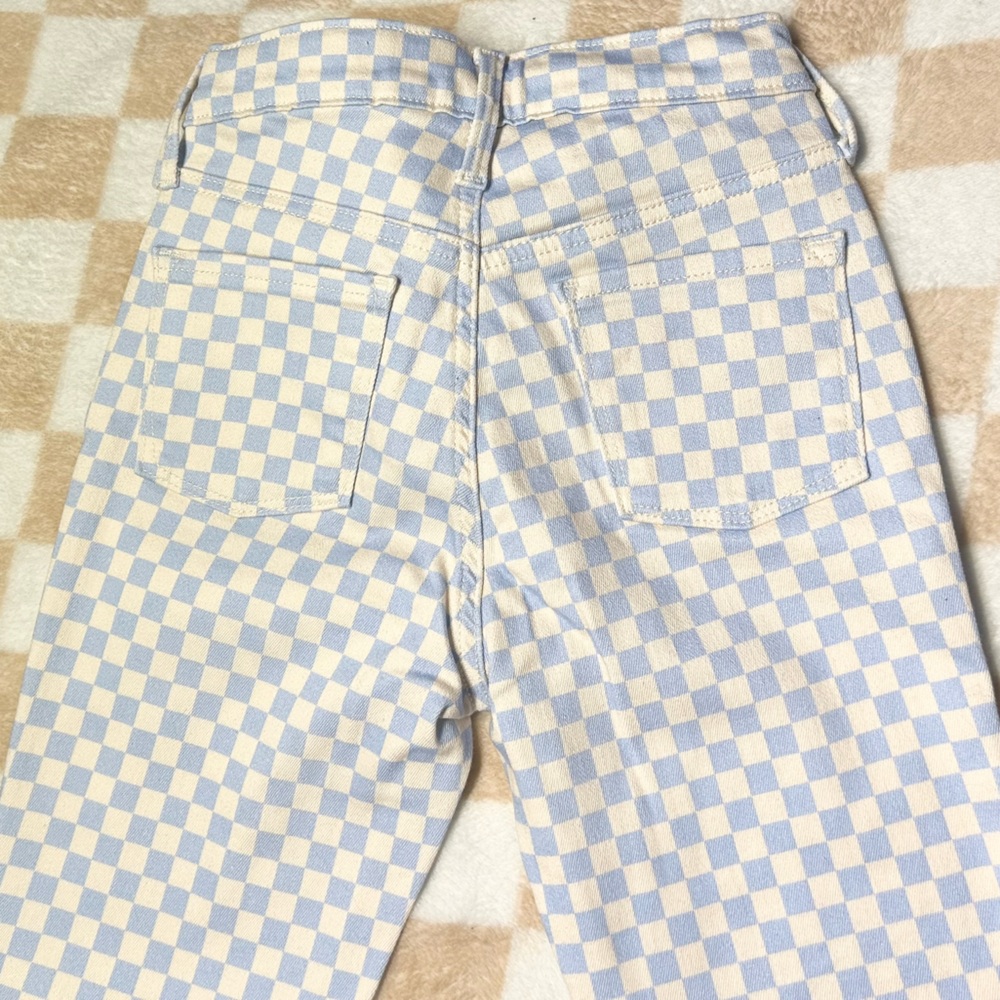 Girls Old Navy Light Blue and White Checkered Pants, rockstar jeggings - Picture 3 of 7